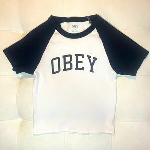 Obey women’s small Black and White Raglan T-Shirt